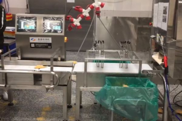 雙稱臺稱重機(jī)氣吹式檢測魚塊半成品客戶現(xiàn)場實(shí)測